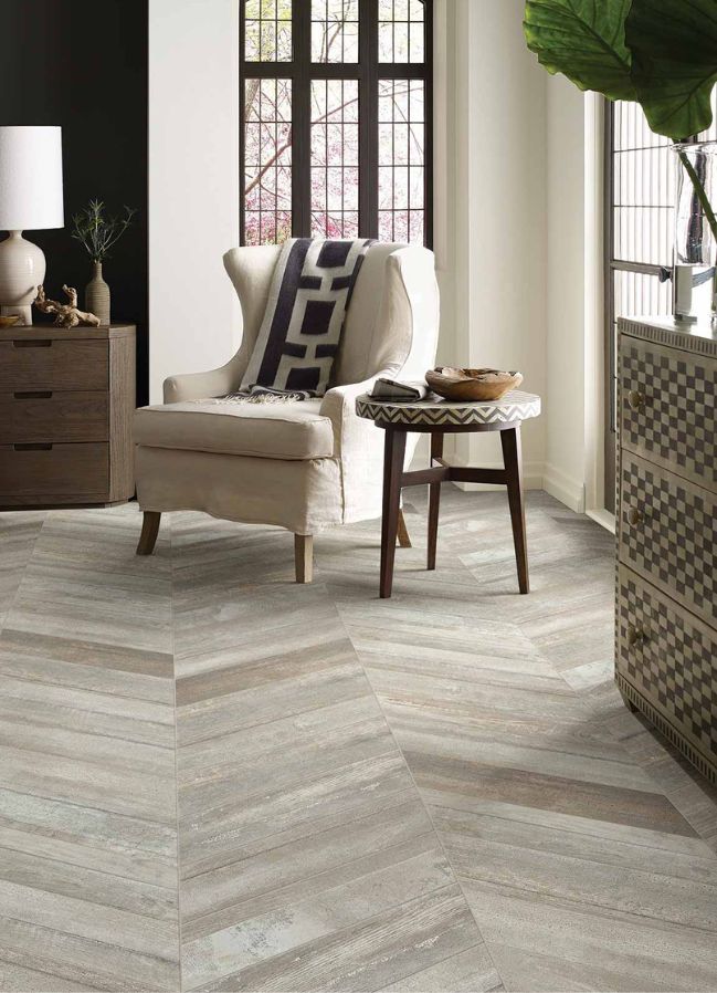 wood look tile floors in an elegant Irvine living room